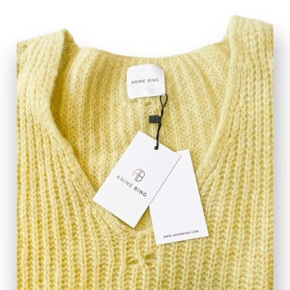 NWT  Anine Bing Sweater, Sunny Ribbed Alpaca-blend Sweater Lime Green (Yellow) - Picture 9 of 15